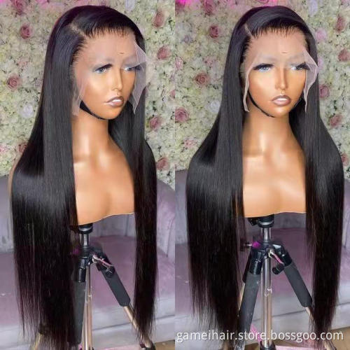 wholesale 200 density Indian 10 a grade virgin Peruvian silky straight human hair clear lace frontal wig for black women